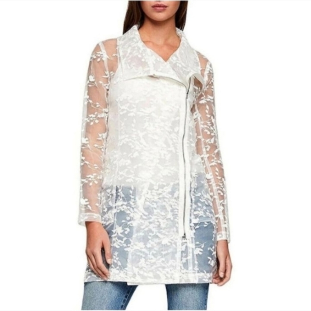 BCBGeneration Women's Organza Woven Anorak White Floral Jacket, Medium